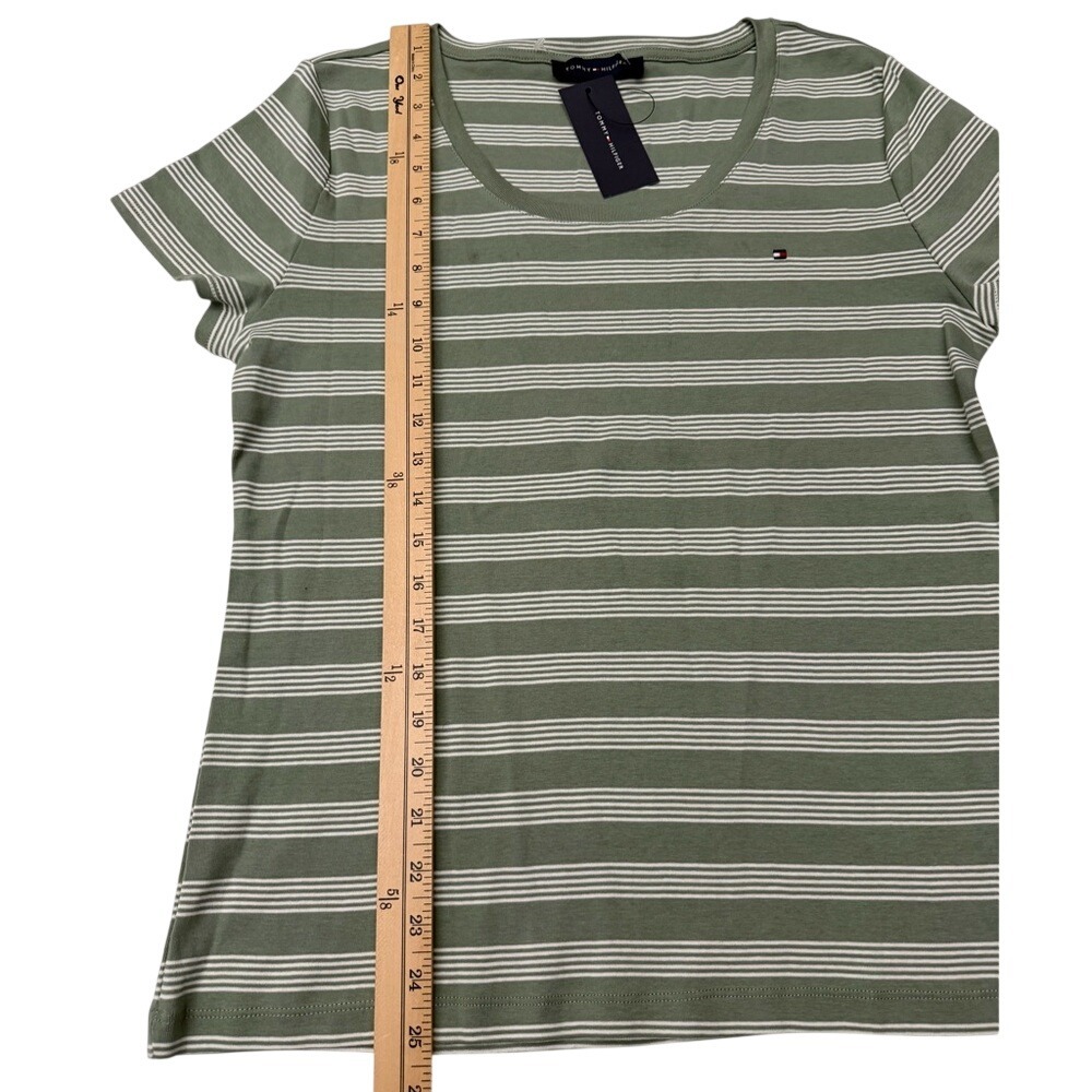 Tommy Hilfiger Olive and White Striped Tee Size XL - Picture 2 of 5